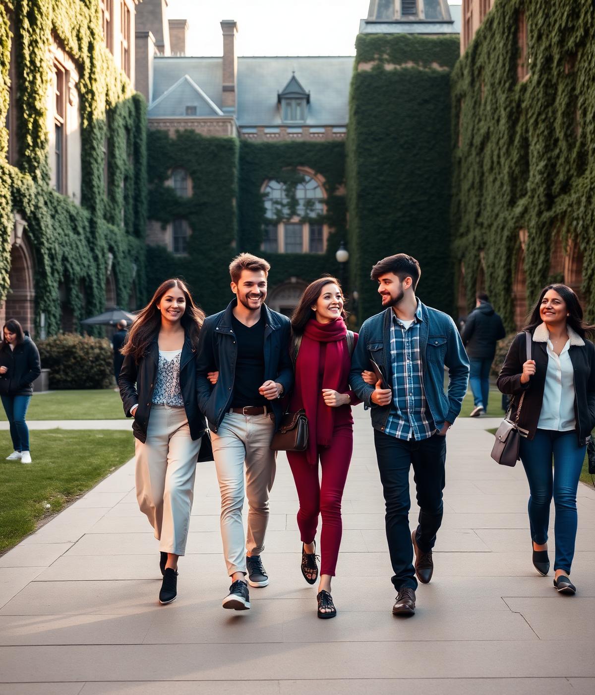 International students on a historic university campus